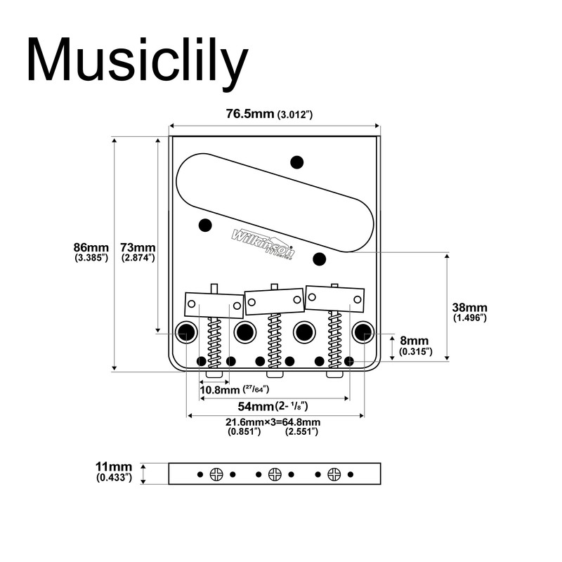 Wilkinson WOT01 54 mm Vintage Telecaster Bridge 3 Brass String