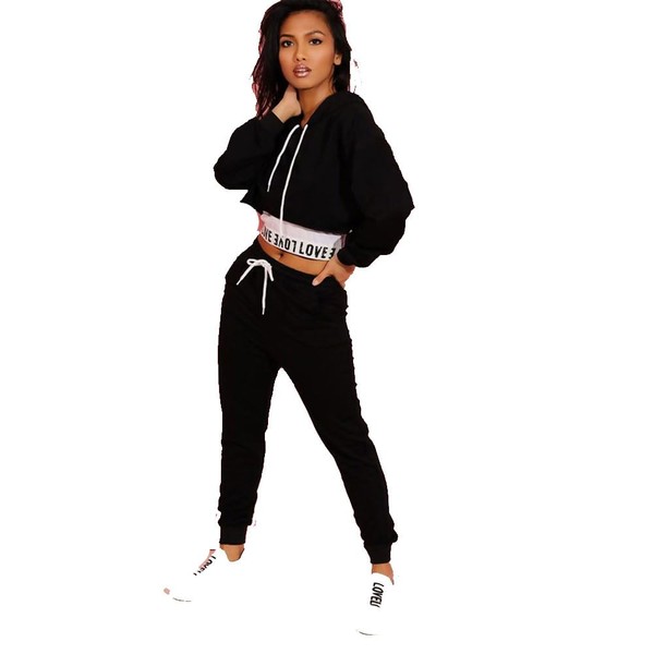 Divadames® Women's Crop Hood Loungewear Set Ladies Tracksuit Hooded Set