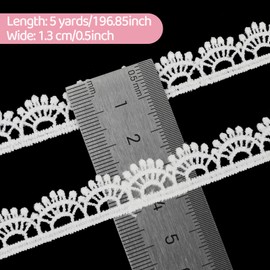 Lace Ribbon, White 1/2''×5 Yards Crocheted White Lace Trim for Sewing Vintage Scalloped Edge Lace Ribbons for Crafts, Gift Wrapping, DIY Sewing Making, Scrapbooking, Wedding Bouquet Decorations