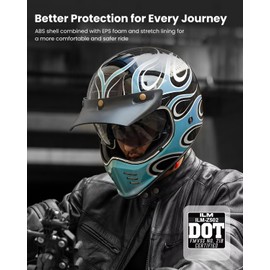 ILM Vintage Full Face Motorcycle Helmets for Adults Men Inner Visor Compatible for Moped ATV Cruiser Scooter DOT ECE ModelZ502(Fire Silver, M)