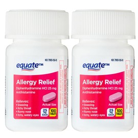 Equate Allergy Relief 25 mg, 100ct Tablets (Pack 2) + Createandbundle Sticker