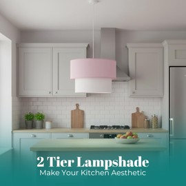 Giggi 2-Tier Fabric Lamp Shade, 30cm Easy-Fit Ceiling Light Shade, Non-Electrical Pendant Lampshades for Ceiling Lights, Table Lamps, Floor Lamps, Living Room, Bedroom (Pink & White)