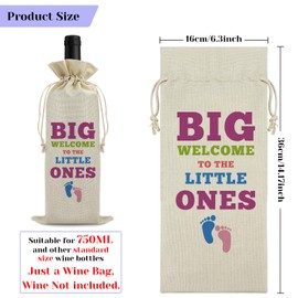 Baby Announcement Gift Welcome Baby Wine Bag New Baby Birth Gift for Mum Dad First Time Dad Mum Gifts Drawstring Wine Wrapping Bag Baby Shower Party Decors New Parents Gifts Burlap Wine Gift Bag