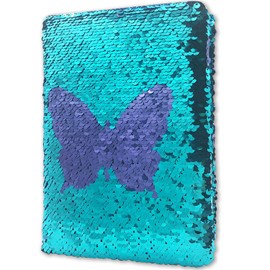 Reversible Sequin Diary Girls 20.5 x 14 cm 80 Sheets Butterfly Diary Kids Girls Notebook A5 Lined for School Writing Drawing Children Gifts for Girls and Boys 6-10 Years