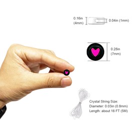 500PCS 4x7mm Acrylic Heart Beads for Friendship Bracelets Jewelry Making, Black Round Flat Acrylic Colourful Heart Beads with 32 FT Crystal Line for DIY Crafts Bracelets Necklaces and More