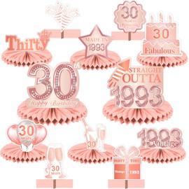 Happy 30th Birthday Rose Gold Table Honeycomb Centerpieces Balloons Theme Decor Table Decorations Table Toppers for Girls Women Sweet Princess 30 Years Old Pink Birthday Party Bday Supplies Ornament