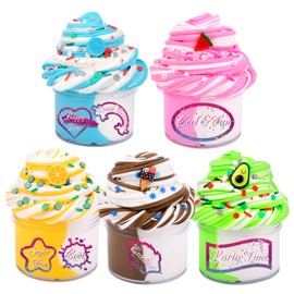 Jigejunfa Bicolor Butter Slime Kit 5 Pack Variety for Girls Boys, Soft Ice Cream Slime, Watermelon Slime, Lemon Slime, Avocado Slime, Kids Birthday DIY Slime Party Favor Stretchy Sludge Toy