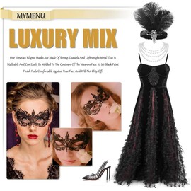 Luxdesc 6 Pcs Adult Masquerade Mask Mysterious Women Man Fun Lace Masks for Couples Lace Headpiece Disguise for Costumes (Silver+Golden+Black)