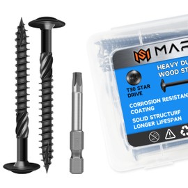 Marysino Lag Screws 3 Inch, Construction Wood Screw #14 x 3, 100-Pack Heavy Duty Self Driiling Structural Screws, Black Anti-Rust Coated Exterior Wood/Lag/Timber Screws, Torx/Star Drive Lag Bolts