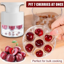Cherry Stoner Remover UK,2025 New Push Type Cherry Corer Multiple,Portable Cherry Pitter,Cherry Pip Remover with Collection Container,Cherry Jam 7 Holes Pitter Tool for Cheeries,Cranberries,Jujubes