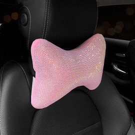 2 Pack Car Neck Pillow for Driving Seat Auto Headrest Cushion Head Rest Neck Support Relax Crystal Rhinestone Diamond Interior Bling Accessories for Women Girly Comfortable (Pink)