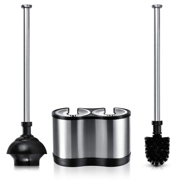 ToiletTree Products Modern Deluxe Freestanding Toilet Brush and Plunger Combo (Stainless Steel, Brush and Plunger Combo Set 4.5” x 9.75” x 18.5")