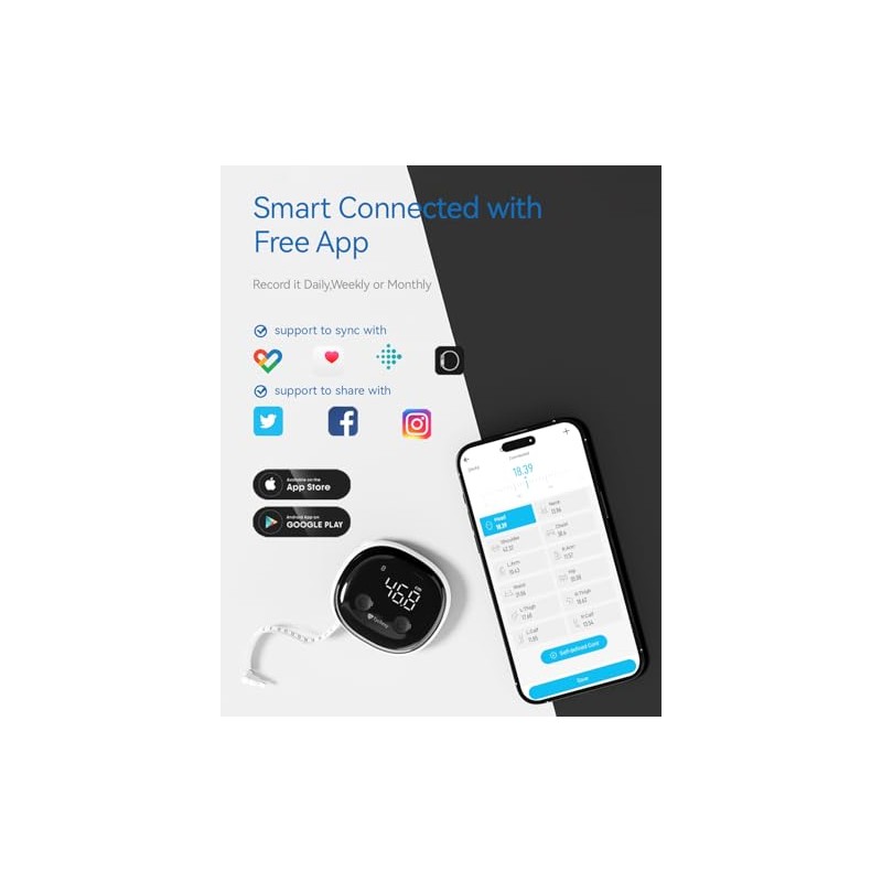 Smart Body Tape Measure, Bluetooth Digital Body Measuring Tape with