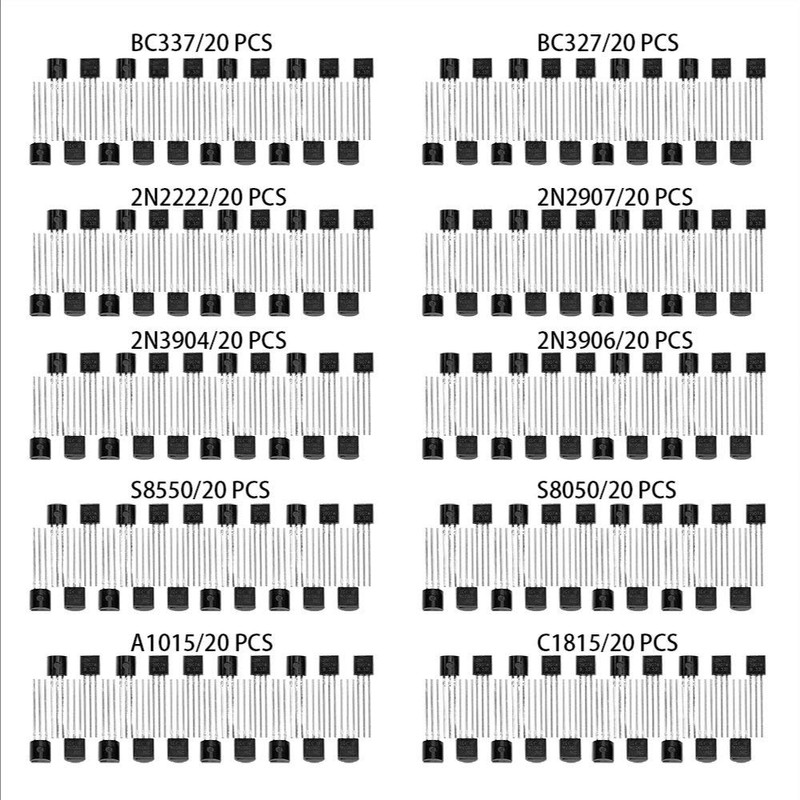 CESFONJER 200pcs NPN PNP Power Transistor Assortment Kit, TO-92 Power
