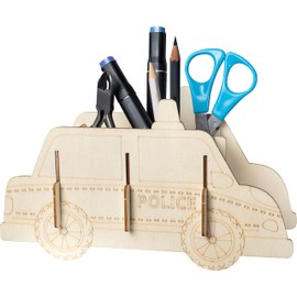 Pebaro 477/4 Wooden Kit, Laser Cut Pen Holder, Police Car, 3D Puzzle, Craft with Wood, Wooden Puzzle, Pre-Cut Wooden Board, Includes Emery Paper, Break Out, Put Together, Ready, Gift Idea