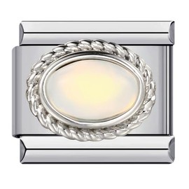 M&S Month Birth Year Birthday Stone Anniversary Birthstone Crystal Silver Gold 9mm Italian Link Charm Compatible With Nomination Bracelet (June Moonstone)