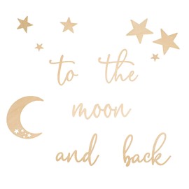 Wooden 3D Wall Quote Decor - 'to The Moon and Back' with Moon and Stars Set - Unique Wall Decoration for Nursery, Kids Room, Or Bedroom