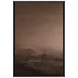SIGNFORD Framed Canvas Print Wall Art Misty Brown Landscape Abstract Earthy Tone Illustrations Modern Art Decorative Relax/Calm for Living Room, Bedroom, Office - 24"x36" Black