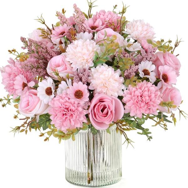 Dremisland Artificial Flowers Like Real Artificial Bouquet 4 Packs Silk
