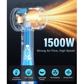 Chikoni Hair Dryer, 130000 RPM High Speed 500 Millions Negative Ionic Low Noise Blow Dryer with Brushless Motor for Fast Drying, Thermo Control Quiet Hair Dryer Magnetic Diffuser for Home Travel