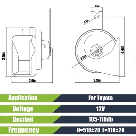 Psuposuq Loud Car Replacement Horn Kit for Toyota, 12V Waterproof Electric High/Low To...