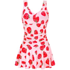 AONTUS Plus Size Swimsuits for Women Tummy Control One Piece Tankini Bathing Suit XXL Strawberry