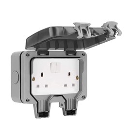 BALLSHOP Outdoor Sockets Weatherproof Outdoor 13A Double Gang Twin Switched Socket IP66 Outside Outdoor Wall Weatherproof Plug Socket Box