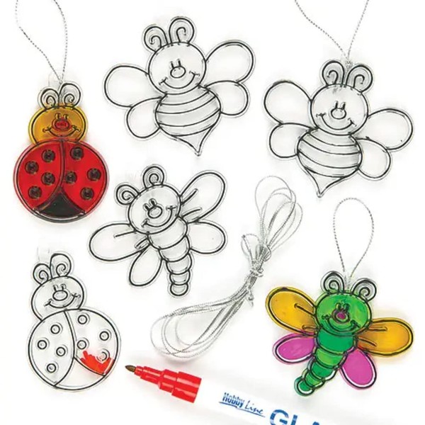 Baker Ross ET810 Bug Stained Glass Decorations (Pack of 12) C317 for Kids to Assemble and Display