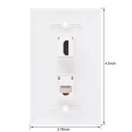 Ethernet HDMI Wall Plate, 1 Port Cat 6 RJ45 Keystone 1 Port HDMI Keystone Wall Outlet