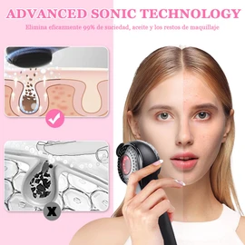 Cepillo Limpiador Facial de Silicona, 3 en 1 Cepillo Facial, Función de Luz Roja y Azul Abre y Contrae Los Poros para Una Limpieza Profunda, Vibración Sónica para Una Exfoliación Suave.(Negro)