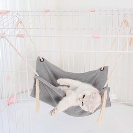 DONGKER Cat Cage Hammock, Double Sided Pet Swing Hanging Nest,Cotton Linen Breathable with 4 Hooks for Less Than 7Kg/15 Lbs Cats Kittens Rabbits Ferrets Chinchillas