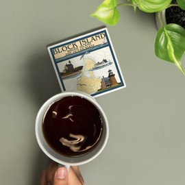 Block Island, Rhode Island, Nautical Chart with Ferry (Absorbent Ceramic Coaster, Single, Cork Back, Kitchen Table Decor)