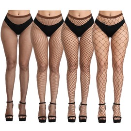Moziyok Womens High Waist Fishnet Stockings,Stretchy Fishnet Tights Thigh Pantyhose Stockings (US, Alpha, One Size, Regular, Regular, Brown)