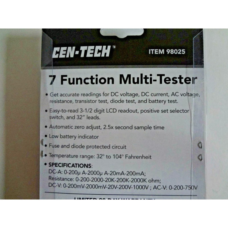 Centech Cen - Tech 7 Function Digital Multi Tester
