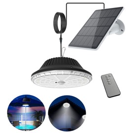 MEDOYOH 120 LED Cool White Light Solar Pendant Lamp with Remote Control and Motion Sensor, 4000 mAh Solar Lamps Hanging IP55 Waterproof for Yard, Barn, Balcony, Corridor, Gazebo, Garage