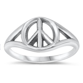 Vintage Cutout Peace Sign Hippie Symbol Sterling Silver Ring Size 9