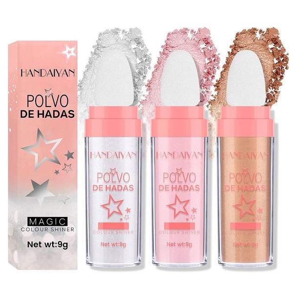Handaiyan 3 Color Polvo De Hadas Highlighter Makeup Shimmer Glitter