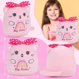 SEAOPOP Big Sister Stuffed Animals: 10-Inch Cute I'm The Big Sister Cat Plush Toy, Pink Bow Rainbow Heart Cat Plushie Pillow, Gifts fir Kids Girls Party Decor New Sibling Announcement