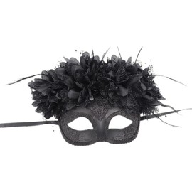 Abirfig Masquerade Mask, Venetian Style Feather Flower Mask, Costume Party Props (Black)