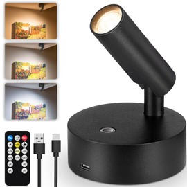 URTOM Wireless LED Spotlight Indoor 3350mAh Rechargeable Battery Operated Spotlights Indoor with Remote 3000K/4000K/5000K Uplighting Indoor Dimmable Spot Lights Indoor for Plant Picture Wall, 1 Pack