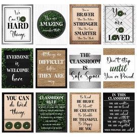 Sepamoon 12 Pcs Farmhouse Classroom Decor Calming Corner Classroom Poster Rustic Burlap Signs Motivational Wall Poster Bulletin Board for School Bedroom Decoration, 12" x 10"