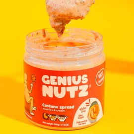 GENIUS NUTZ - Cashew Spread Cookies & Cream - The Perfect Healthy Cashew Butter Snack with Crunchy Cookie Pieces and Cream, 100% Natural, Sugar-Free and Gluten-Free, Low Carb High Protein, 7 oz Pack.