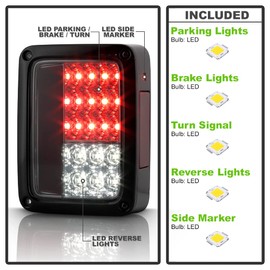 ACANII - Smoked Lens Full LED Tail Lights Brake Lamps Driver & Passenger Side Replacement For 2007-2017 Jeep Wrangler