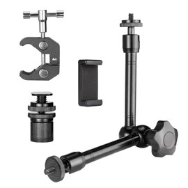 11" Adjustable Magic Arm and Super Clamp with 1/4" and 3/8" Screw Holes for Camera Rig, Monitor, Flashlight, Sport Camera Rig