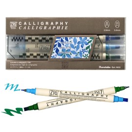 Kuretake Zig Calligraphy Dual Tip Marker Pens 3 colors set, BlueGreen, 2mm, 5mm, Double Tip, for Art, Sketch, illustration, Calligraphy, Journal, Drawing, Made in Japan