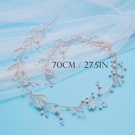 Easedaily Rhinestone Bridal Hair Vine Rose Gold Crystal Wedding Headpieces Opal Hair Pieces Long Hair Accessories for Women and Bride