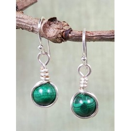 Sterling Silver Malachite Natural Gemstone Dangle Drop Earrings