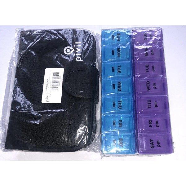 Pivit Pill Organizer, Weekly, Twice Daily. With Leather Case. Two