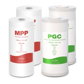 SimPure Whole House Water Filter Cartridges 10" x 4.5" PP+PGC 2-Stage Sediment and Carbon Filter Set, for DB10C-2, DB10P, GE FXHTC, GXWH40L, WGB21B, FP15B, 4 Pack