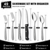 49-Piece Hammered Silverware Set with Organizer, Heavy Duty Stainless Steel